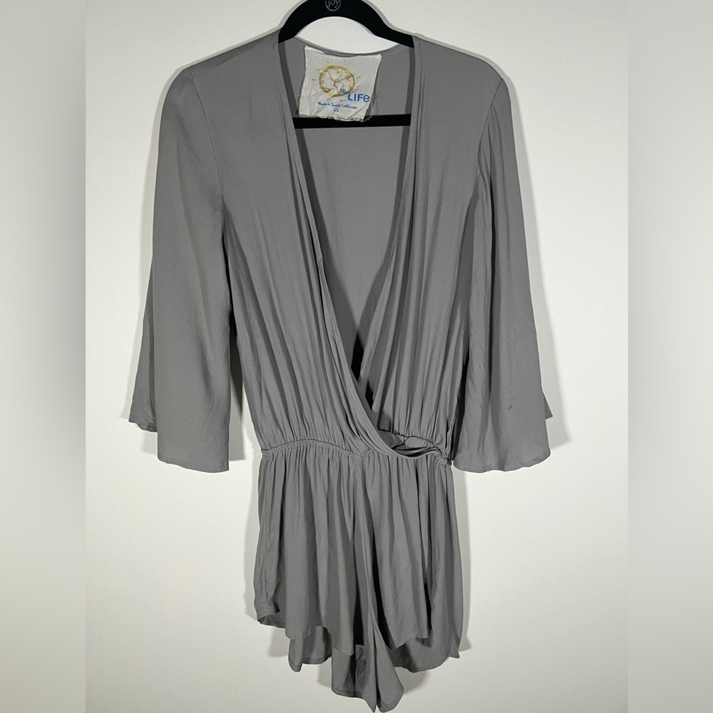 Blue Life Planet Blue x Revolve gray shorts romper XS boho festival long sleeve